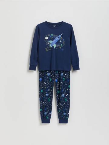Reserved - Піжамний комплект із двох предметів із принтом - темно-синій - 640GX-59X