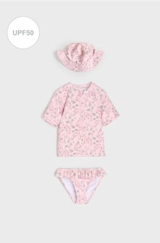 Дитячий Набір для Купання UPF50 з Капелюшком з Квітковим Принтом - кремовий