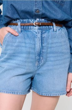 Джинсові шорти paperbag з поясом - синій