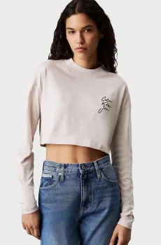 Женский серый лонгслив SCRIPT INSTITUTIONAL LS TEE Серый L Calvin Klein Jeans J20J224991