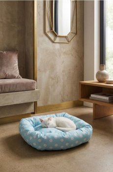 Кругле лежанка для тварин з квітковим візерунком - блакитний