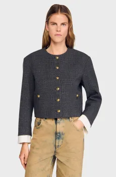 Женский темно-серый жакет в клетку Серый 34 Sandro SFPVE01201_Grey - Brown