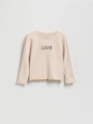 Reserved - Рифлена футболка з принтом - нюдовий - 413FT-02X