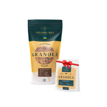 Набір граноли Mini Chocolate Coconut, 1 кг & Cherry Boom, 250 г у подарунок Gregory Mill Набір граноли Mini Chocolate Coconut, 1 кг & Cherry Boom, 250 г у подарунок Gregory Mill