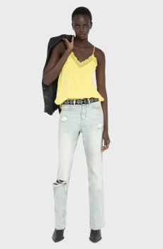 Женский желтый шелковый топ с узором Christy Желтый XS ZADIG&VOLTAIRE WWCR01318_BANANA