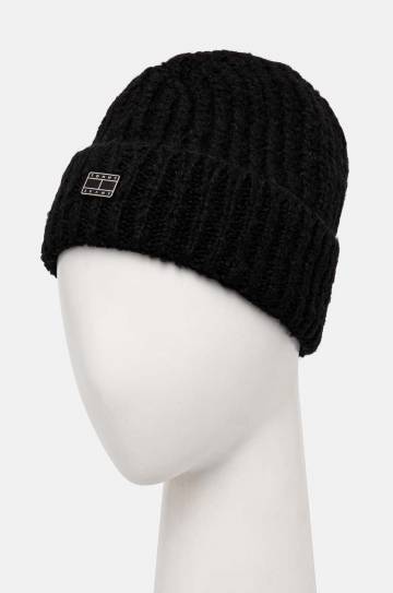 Шапка с примесью шерсти Tommy Jeans цвет чёрный из толстого трикотажа AW0AW16786 Шапка с примесью шерсти Tommy Jeans цвет чёрный из толстого трикотажа AW0AW16786