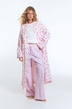 Reserved - Мусліновий халат з сердечками - пастельний рожевий - 025HQ-03X