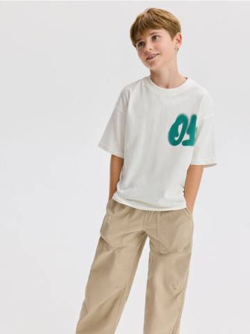 Reserved - Бавовняна футболка оверсайз - кремовий - 041FH-01X