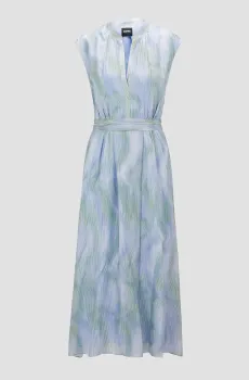 Женское голубое шелковое платье в полоску Голубой 34 BOSS 50516007;964