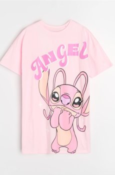 Бавовняна нічна сорочка з принтом Lilo & Stitch - пастельний рожевий