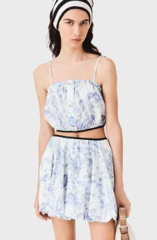 Женская голубая юбка с узором Голубой 36 MAJE MFPJU01669_Sky Blue Large Flowers Print