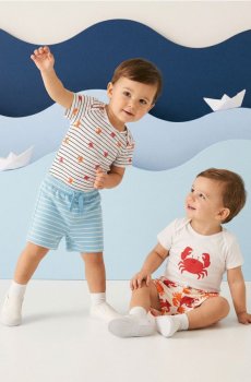 Бавовняне дитяче боді з принтом краба 2 pack - кремовий