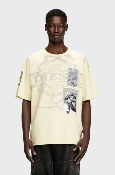 Мужская бежевая футболка T-BOXT-SLITS-R7 Бежевый S Diesel A16162 0PLAT