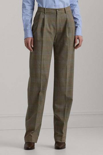 Шерстяные брюки Lauren Ralph Lauren цвет коричневый широкие высокая посадка 200940239 Шерстяные брюки Lauren Ralph Lauren цвет коричневый широкие высокая посадка 200940239