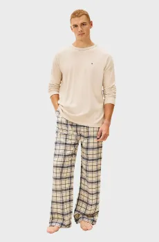 Мужская бежевая пижама (лонгслив, брюки) WAFFLE Разноцветный M Tommy Hilfiger UM0UM03699