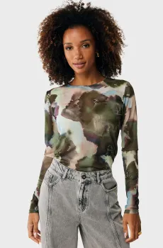 Женский лонгслив с узором Mesh waterflower top Разноцветный M Mexx MF007803151W