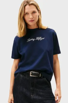 Женская темно-синяя футболка GOLD BTN Синий L Tommy Hilfiger WW0WW47819