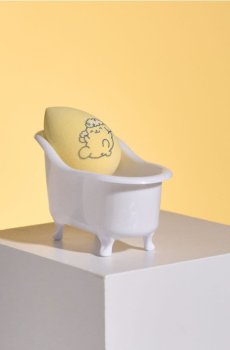 Губка для макіяжу з контейнером у формі ванни PomPomPurin - світло-жовтий