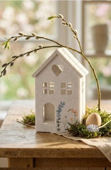 Декоративна світлодіодна настільна лампа у формі будинку - кремовий