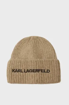 Женская бежевая шерстяная шапка K ESSENTIAL BEANIE Бежевый ONESIZE Karl Lagerfeld 246W3411