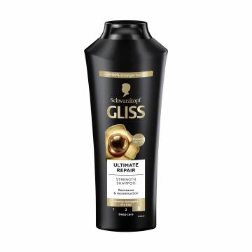 Укрепляющий шампунь Gliss Ultimate Repair Стойкость и блеск, для сильно поврежденных и сухих волос, 400 мл Укрепляющий шампунь Gliss Ultimate Repair Стойкость и блеск, для сильно поврежденных и сухих волос, 400 мл
