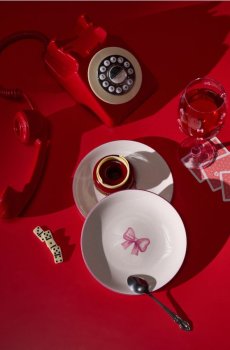 Керамічні тарілки з мотивом банта, 2 шт. - рожевий