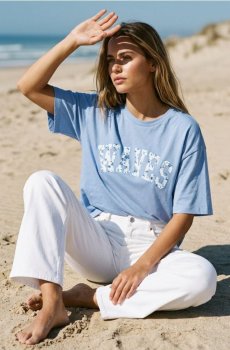 Бавовняна футболка з написом - блакитний