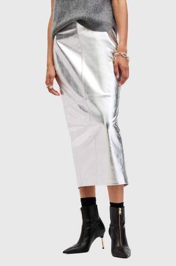 Кожаная юбка AllSaints RENAI PENCIL SKIRT цвет серебрянный midi прямая W070RB Кожаная юбка AllSaints RENAI PENCIL SKIRT цвет серебрянный midi прямая W070RB