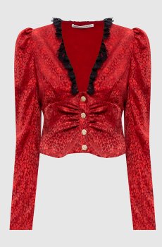 Красная блуза из шелка с кружевом