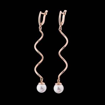Золотые серьги с искусственным жемчугом с03848 Золотые серьги с искусственным жемчугом с03848