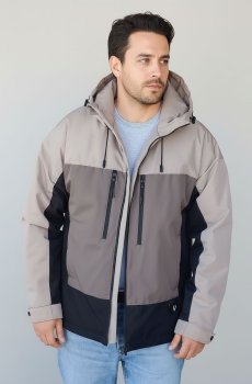 Мужская бежевая куртка с капюшоном  RC-BR-178-beige
