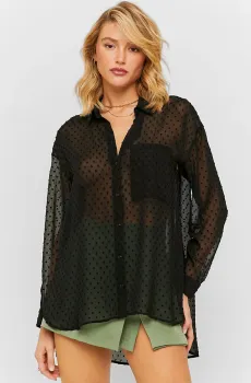 Женская черная блуза в горошек Черный S Tally Weijl SWSPEJADOR