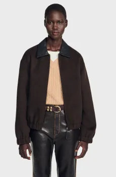 Женская темно-коричневая шерстяная куртка Коричневый 36 Sandro SFPOU00726_Black Brown