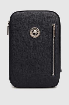 Синяя кожаная сумка-слинг с эмблемой