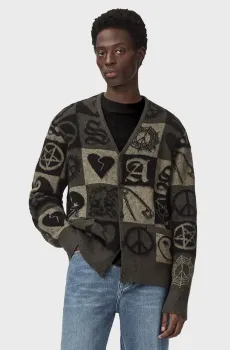 Мужской оливковый шерстяной кардиган в клетку TRAVIS Оливковый L AllSaints M012KE