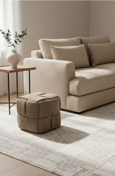 Пуф куб з декоративними швами - коричневий