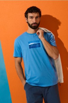 Бавовняна футболка з принтом - синій