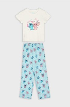 Бавовняна двочастинна піжама з принтом Stitch - кремовий