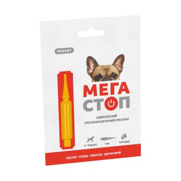 Противопаразитарные капли для собак ProVET Мегастоп, от 4 до 10 кг, 1 мл
