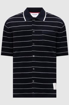 Синяя рубашка с леном в полоску