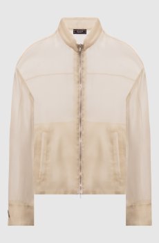 Бежевая куртка из шелка с брендовым патчем