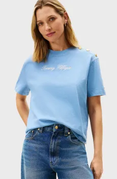 Женская голубая футболка GOLD BTN SCRIPT MDRN SS TEE Голубой XS Tommy Hilfiger WW0WW47819
