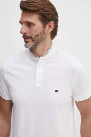 Хлопковое поло Tommy Hilfiger цвет белый однотонный MW0MW35589 Хлопковое поло Tommy Hilfiger цвет белый однотонный MW0MW35589