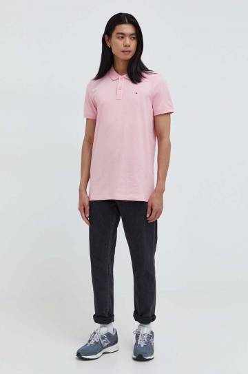 Хлопковое поло Tommy Jeans цвет розовый однотонное DM0DM18312 Хлопковое поло Tommy Jeans цвет розовый однотонное DM0DM18312