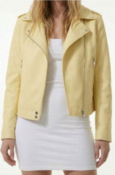 Байкерська куртка зі штучної шкіри - світло-жовтий