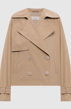 Бежевый укороченный двубортный тренч с цепочкой