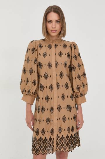 Хлопковое платье Bruuns Bazaar цвет бежевый mini прямое Хлопковое платье Bruuns Bazaar цвет бежевый mini прямое