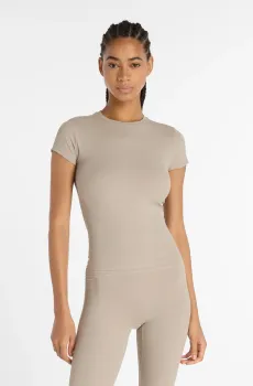 Женская бежевая футболка Ribbed Fitted Бежевый L New Balance WT53125ADS