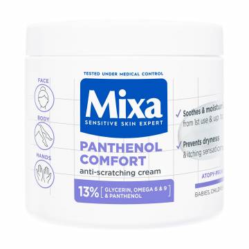 Крем Mixa Panthenol Comfort для увлажнения и успокоения чувствительной кожи лица, рук и тела взрослых, детей и младенцев, 400 мл Крем Mixa Panthenol Comfort для увлажнения и успокоения чувствительной кожи лица, рук и тела взрослых, детей и младенцев, 400 мл