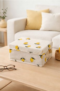 Коробка для зберігання з кришкою та лимонним мотивом - кремовий